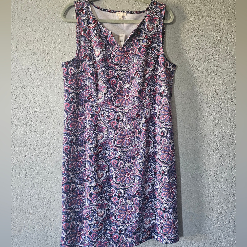 Talbots Navy & Pink Paisley Midi Shift Dress Size Large